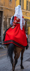 Fascinating beauty of the traditional sardinian costumes, still worn in villages across the island. Sardinia, Italy.
