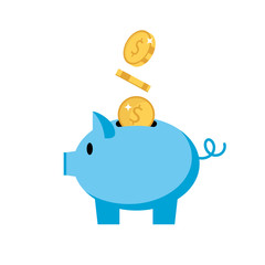 Piggy bank - pig with coins, isolated vector illustration in flat style, icon for investment, finance.