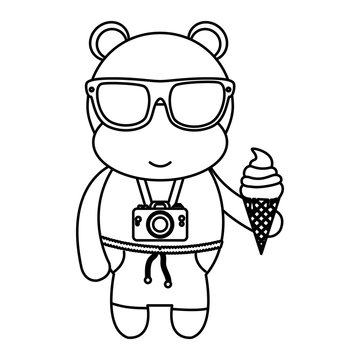 hippo with photographic camera and ice cream