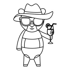 cute female bear with summer hat and cocktail