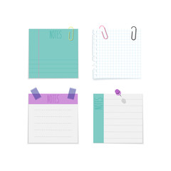 Set of sticky paper notes with empty space for text, vector illustration