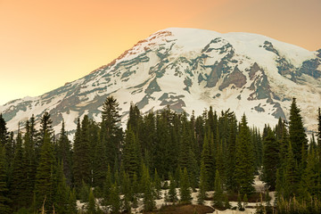 Mount Rainier summit and Paradise area at Mount Rainier National Park, Washington State, USA
