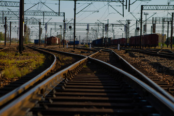Fototapeta na wymiar Trains at the railway depot in Warsaw.