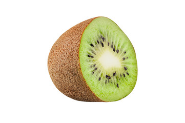 Obraz premium Połowa świeżych dojrzałych kiwi na białym tle