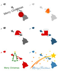 Karten von Hawaii mit Weihnachtssymbolen