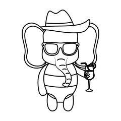 cute elephant with summer hat and cocktail