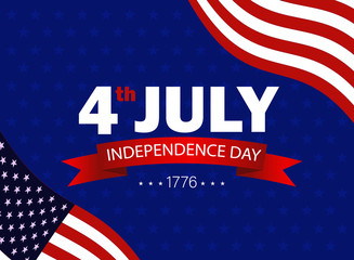 Fourth of July independence day of usa. USA flag waving on blue background with star. vector illustration eps10