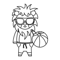 cute lion with sunglasses and balloon plastic toy