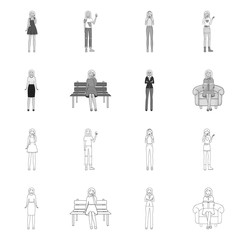 Vector illustration of posture and mood symbol. Collection of posture and female stock symbol for web.