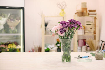 Flower Workshop, table with flowers. Small business