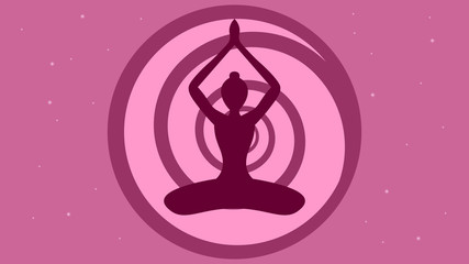 Yoga pose on the pink starry sky background vector illustration