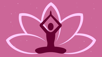 Yoga pose on the pink starry sky background vector illustration