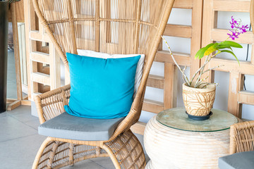 Fototapeta na wymiar comfortable pillow on patio chair