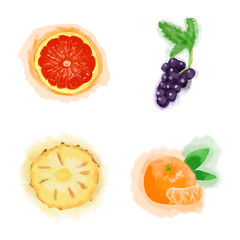 Eco food menu background. Watercolor hand drawn fruits. Vector illustration
