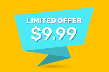 Vector cartoon blue limited offer speech bubble on yellow color
