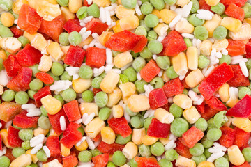 Frozen vegetables background. Top view, flat lay.