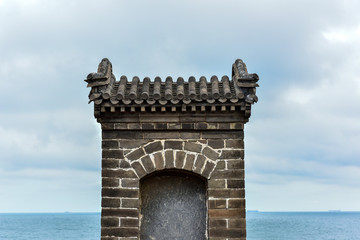 Ancient buildings at the beginning of the Great Wall in Shanhaiguan, Hebei, China