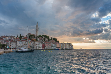 Old town Rovinj in the summer evening in sunset time in Croatia