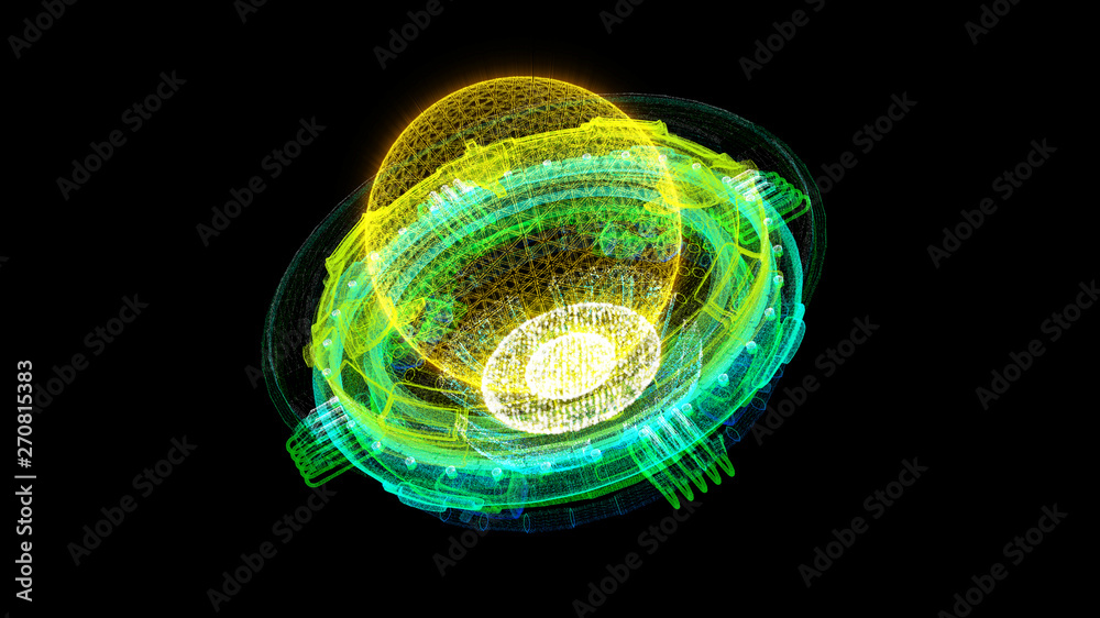 Poster Futuristic graphic user interface head up display screen with digital holographic Nuclear Fusion energy simulator 3D illustration for digital background