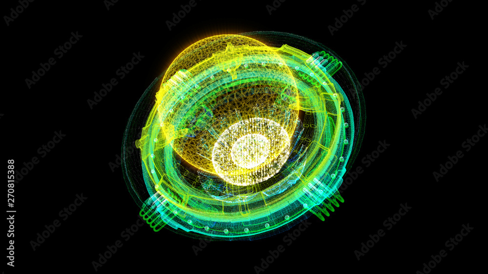 Poster Futuristic graphic user interface head up display screen with digital holographic Nuclear Fusion energy simulator 3D illustration for digital background