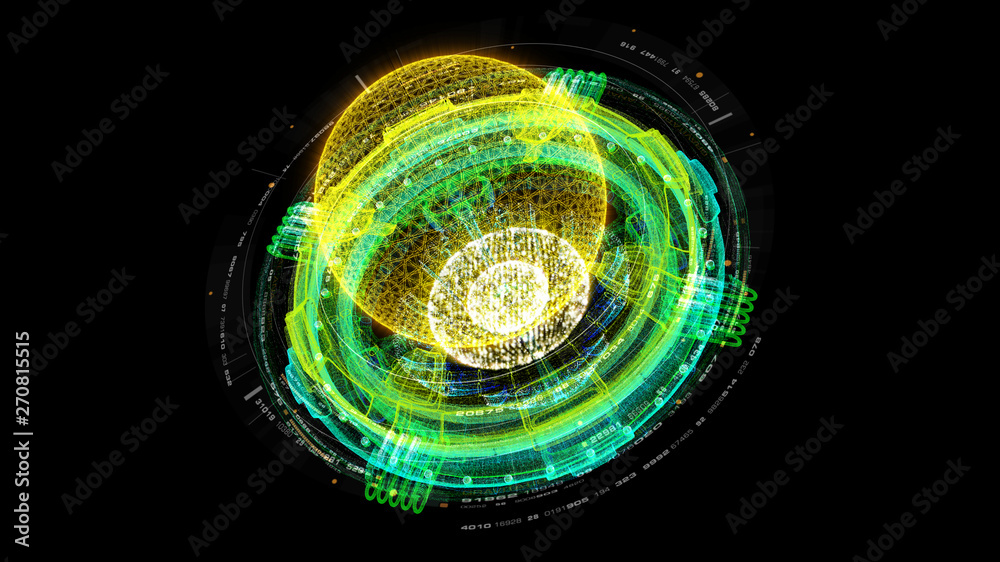 Aufkleber futuristic graphic user interface head up display screen with digital holographic nuclear fusion ene