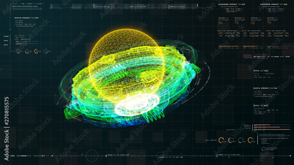 Leinwandbilder Futuristic graphic user interface head up display screen with digital holographic Nuclear Fusion energy simulator 3D illustration for digital background