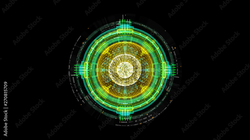 Poster Futuristic graphic user interface head up display screen with digital holographic Nuclear Fusion energy simulator 3D illustration for digital background