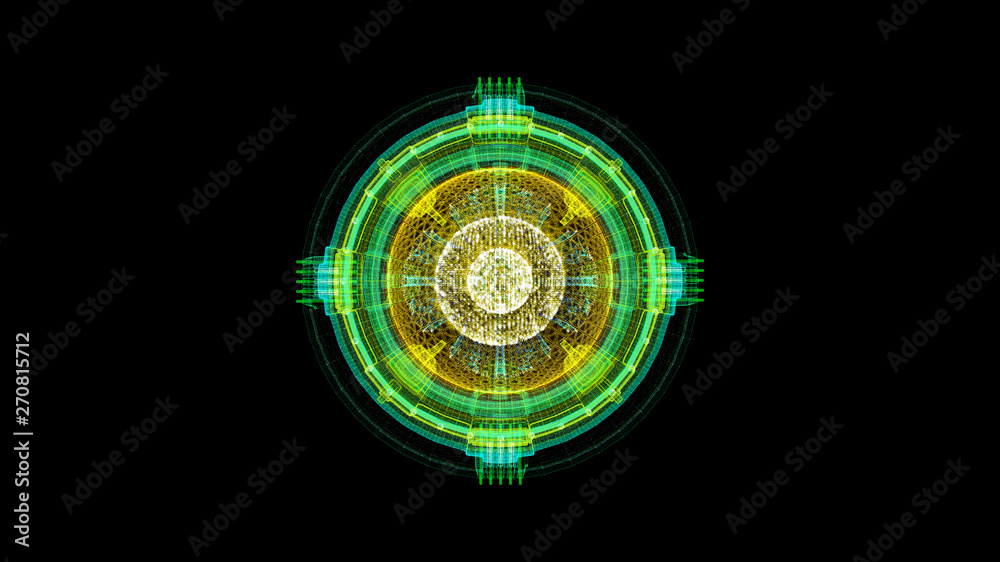 Poster Futuristic graphic user interface head up display screen with digital holographic Nuclear Fusion energy simulator 3D illustration for digital background
