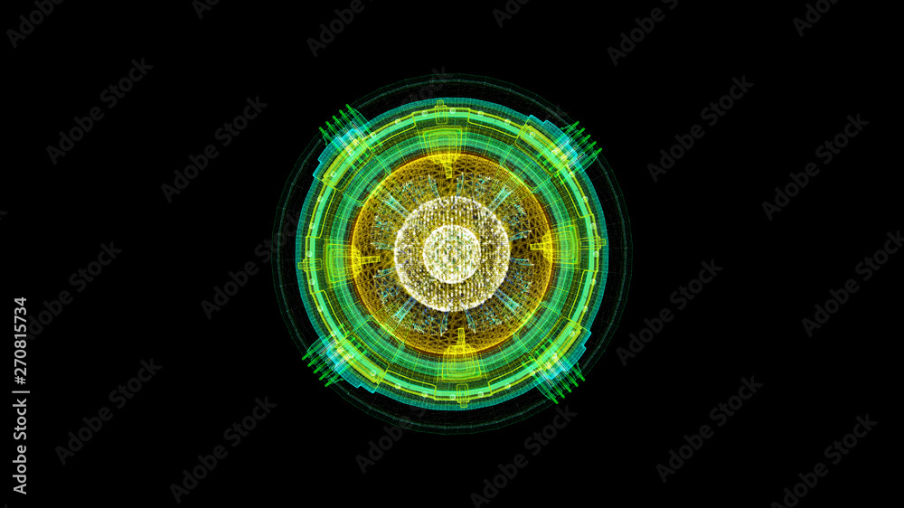 Aufkleber Futuristic graphic user interface head up display screen with digital holographic Nuclear Fusion energy simulator 3D illustration for digital background