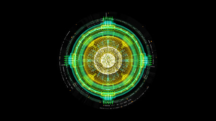 Futuristic graphic user interface head up display screen with digital holographic Nuclear Fusion energy simulator 3D illustration for digital background