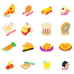 Country cuisine icons set. Isometric set of 16 country cuisine vector icons for web isolated on white background