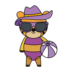female tiger with summer hat and balloon plastic toy