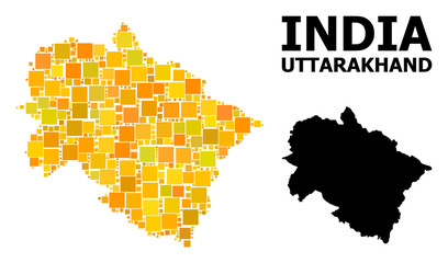 Gold Square Mosaic Map of Uttarakhand State