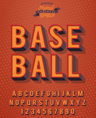 Fototapeta na wymiar Baseball. 3D vintage sport font. Orange font for sports posters, championships and competitions.