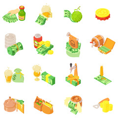 Alcohol business icons set. Isometric set of 16 alcohol business vector icons for web isolated on white background