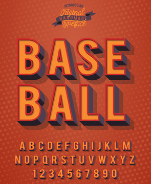 Baseball. 3D vintage sport font. Orange font for sports posters, championships and competitions.