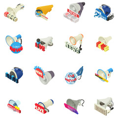 Big news icons set. Isometric set of 16 big news vector icons for web isolated on white background