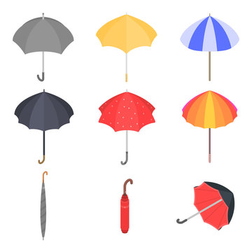 Umbrella icons set. Isometric set of umbrella vector icons for web design isolated on white background