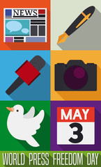 Flat Journalist's Icons to Commemorate World Press Freedom Day, Vector Illustration