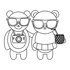 cute bears with camera and pineapple cocktail