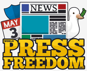 Dove with Newspaper and Calendar for World Press Freedom Day, Vector Illustration