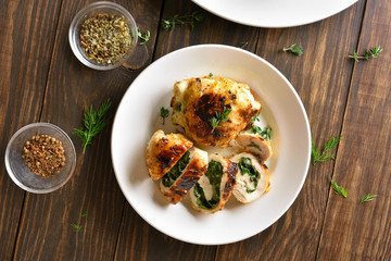 Filled chicken fillet with spinach and cheese