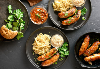 Grilled sausages with sauerkraut