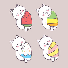 Cartoon cute summer cats and ice cream vector.
