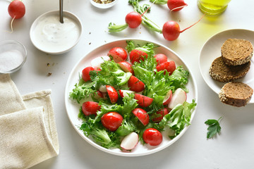 Radish salad with lettuce leaves
