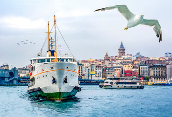 Muslim architecture and water transport in Turkey - Beautiful View touristic landmarks from sea...