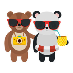 cute bears with camera and pineapple cocktail