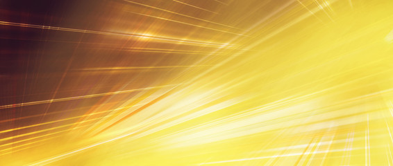 Panoramic high speed technology concept, yellow gold light abstract background
