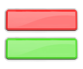 Red and green glass buttons. Square web icons. 3d rendering illustration isolated