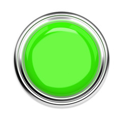Green push button. Alarm sign, top view. 3d rendering illustration isolated